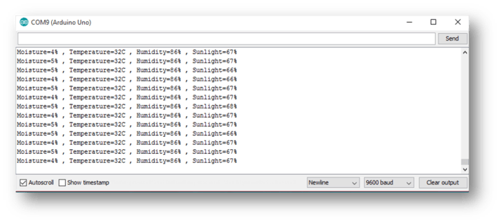 output from the serial monitor of the Arduino.
